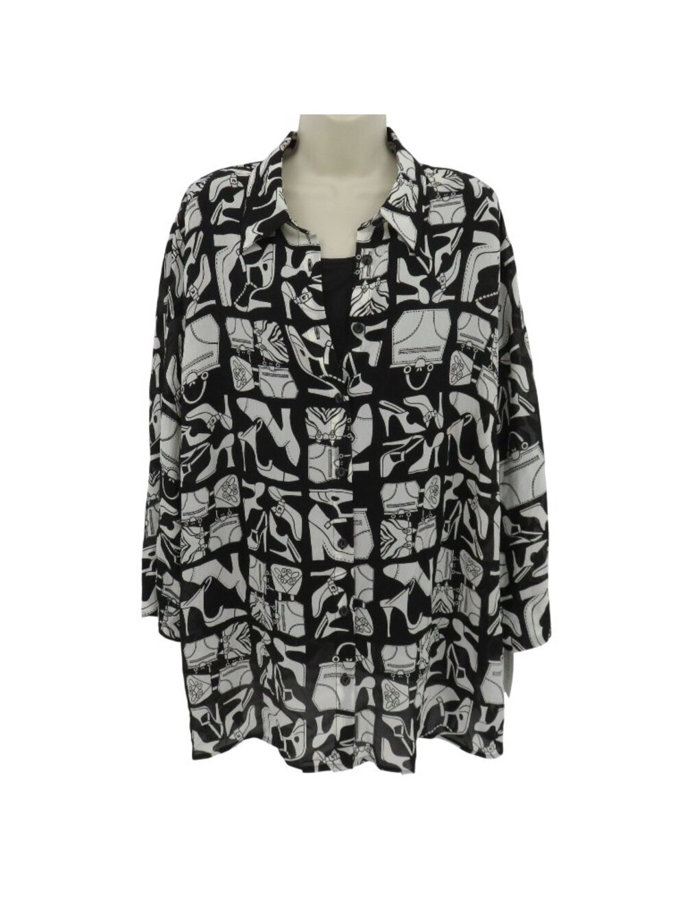 Alfred Dunner Women 20W Black White Shoe Handbag Print Blouse Shirt Tank Set NEW